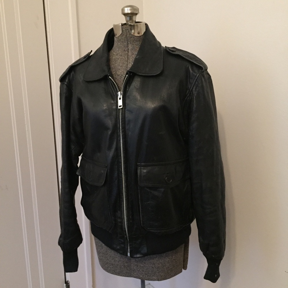 VINTAGE Leather Bomber Jacket Black Daniel Young